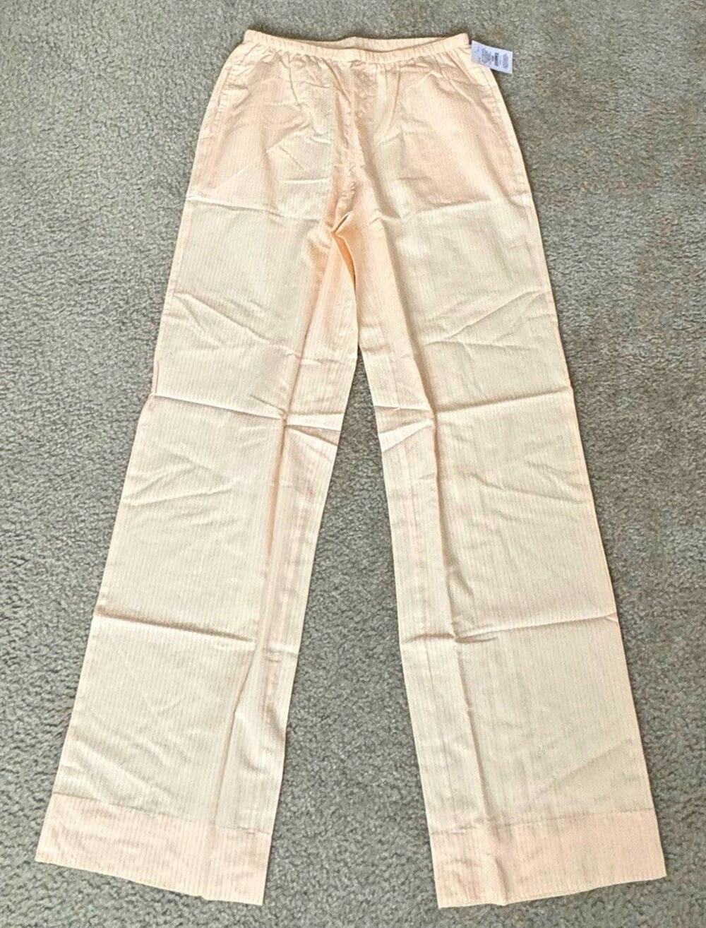 Auden Women's 100% Cotton Beige Striped Pajama Pants Elastic Waist XS Long